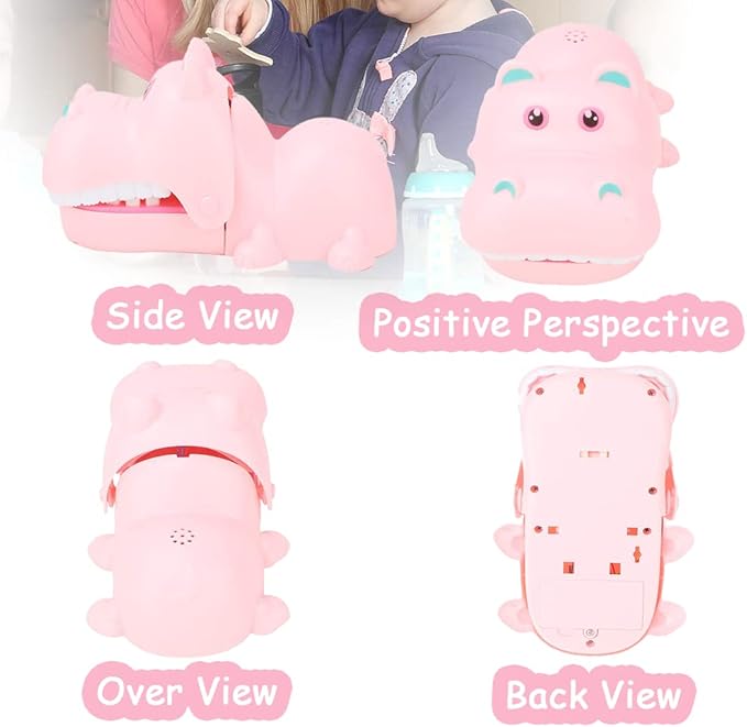 Watris Veiyi Cartoon Hippo Mouth Toy with Teeth, Alligator Teeth Game, Hippo Dentist Toy for Playing Training, Gags Joke Toy, Bite Finger Board Game for Kid Parent-Child Activities