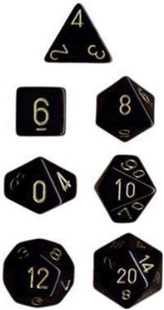Polyhedral 7-Die Opaque Dice Set - Black with Gold