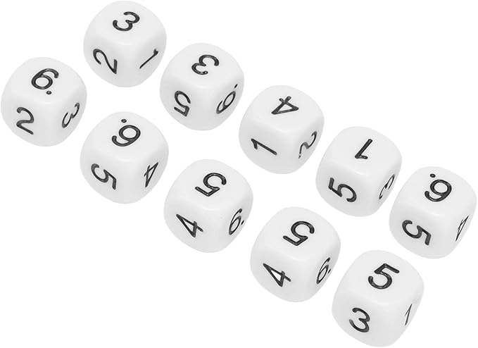 Number Dice, 20PCS Plastic 6 Sided Game Dice 16mm Round Corner Polyhedral Dice Set for Numeral Teaching Board Games (White)