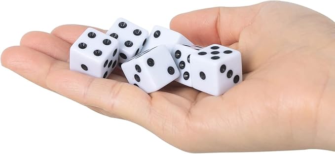 100 Pack 16MM White Dice - Six Sided Standard Opaque White Dice with Black Pips Dots for Board Games (100 Pack)