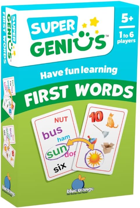 Super Genius First Words - Tabletop Card Game, Fun Flash Card Concentration Matching Game for Kids, Ages 5 and up, 1-6 Players, Teacher Approved, Begin Learning to Read, by Blue Orange Games