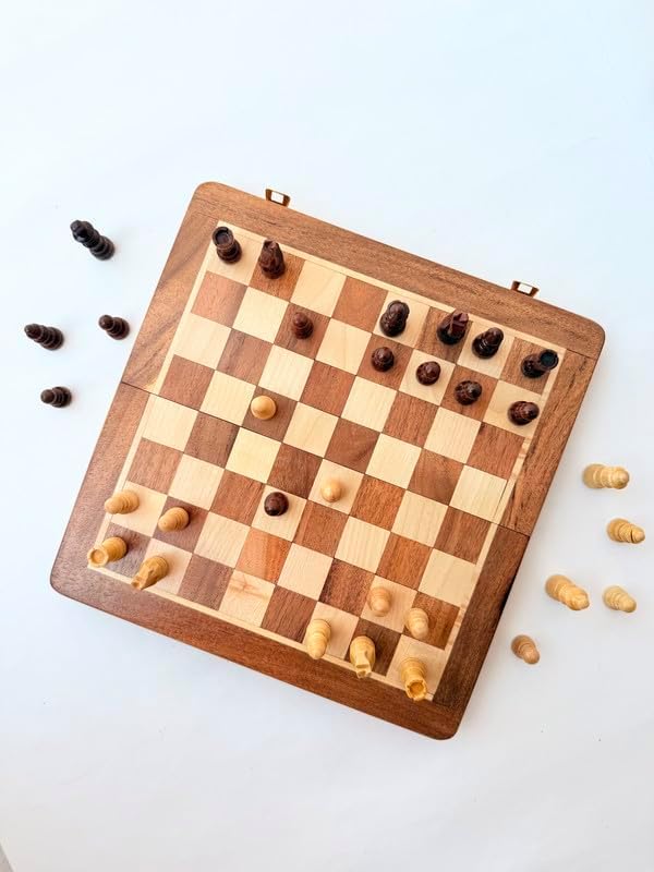 Foldable Magnetic Travel Chess Set with Folding Chess Board | Educational Toys for Adults | 2 Player Portable Game (10 Inches)