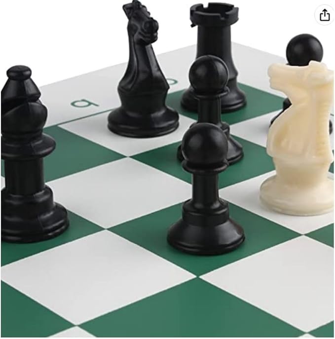 Tournament Chess Set: Portable and Professional Set with Travel Portable Plastic Tube Roll. Plastic Staunton Chess Pieces, Foldable Vinyl Chess Board.(Green, 13X13IN)