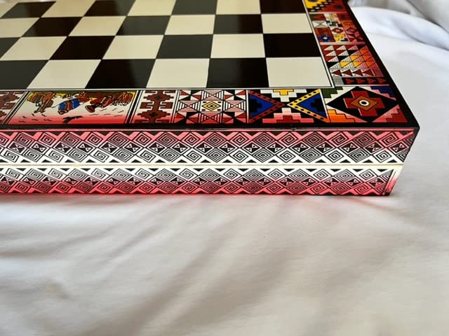 Illari Peru. Chess set Peruvian with storage box. Incas Vs Spanish Conquerors. Hand Painted Wooden. Small 7.8 x 7.8 inches. Medium10.2 x 10.2 inches. Large 15.8 x 15.8 inches.. (L, RED)
