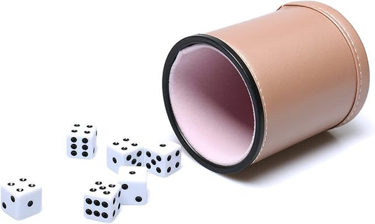 Leatherette Dice Cup Set, Rose Gold Leather and Lilac Mist Velvet Interior Professional Dice Cup with 6 Black Dot Dice for Liars Dice Farkle Yahtzee Board Games, 1 Pack