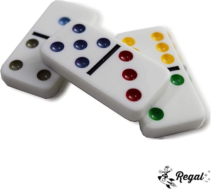 Regal Games Double 6 Dominoes Set for Adults & Kids - Classic Domino Game with 28 Tiles Colored Dots - 2 or 4 Player Games & Ideal for Family Fun Game Night and Travel (Ages 8+)