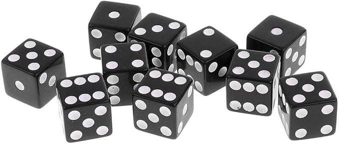 1Set Black of 10 6-Sided Numbers Dices Dice Game Tools Design，Standard Game Dice，Dice and Accessories