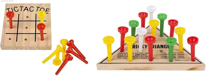 Wooden Peg Tic Tac Toe and Triangle Games | 2 Pc Set | Individually Packaged Stocking Stuffers and Toys