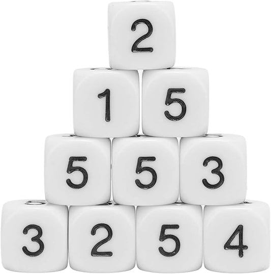 Number Dice, 20PCS Plastic 6 Sided Game Dice 16mm Round Corner Polyhedral Dice Set for Numeral Teaching Board Games (White)