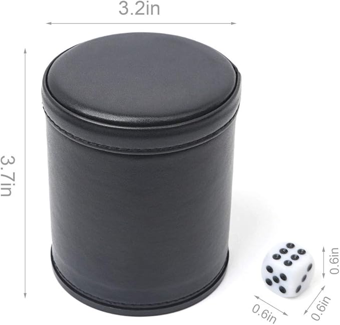 Felt Lined Professional Dice Cup - with 6 Dice Quiet for Yahtzee Game (Black-No Lid)