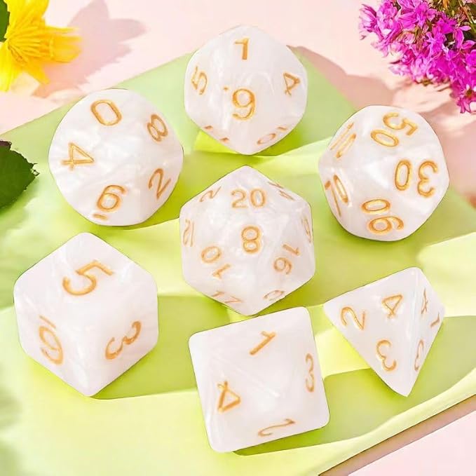 DND Polyhedral Dice Set with a Black Dice Bag for D&D RPG MTG Role Playing Table Games RPG Polyhedral Dice for Dungeon and Dragons Playing Games 7-Die Set (Pearl White Dice)