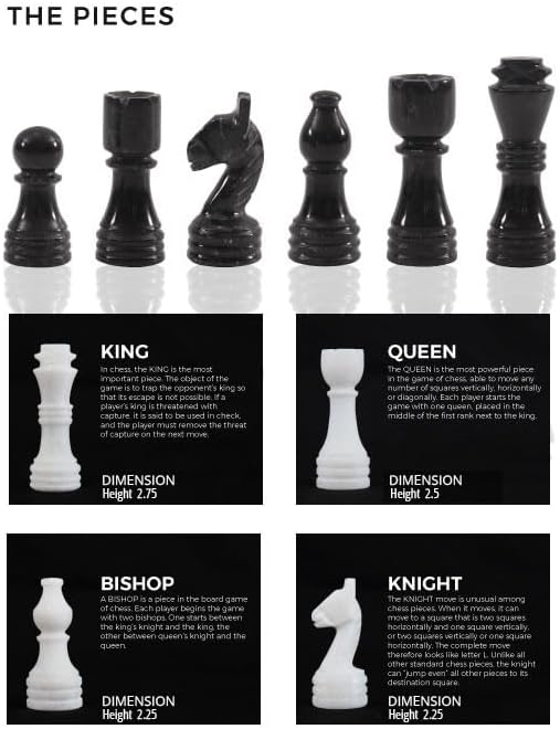 Radicaln Marble Chess Set 12 Inches White and Black Handmade Chess Sets for Games for Adults - 1 Chess Board & 32 Chess Pieces 2 Player Games - Travel Chess Board Game