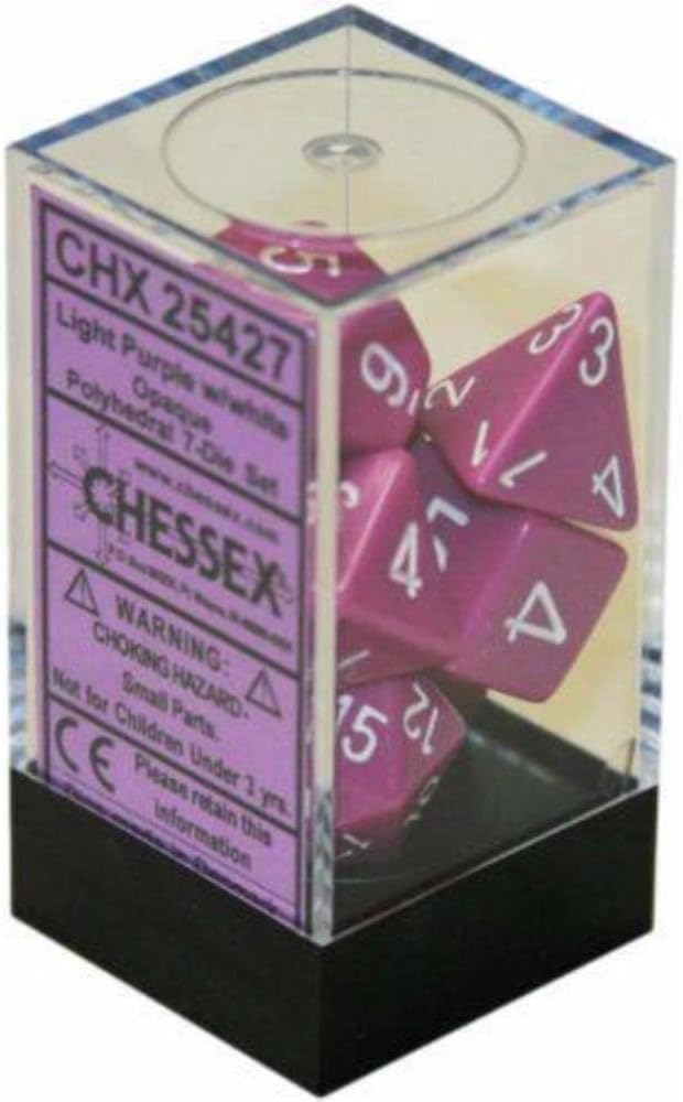 Chessex CHX25427 Dice-Opaque Light Purple/White Set, Multicolor