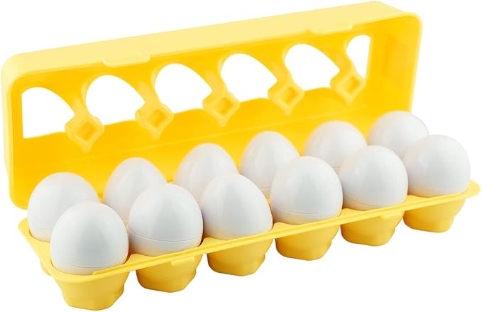 Dimple 12 PCS Vegetable Egg Matching Toy with Holder – STEM Easter Eggs, Educational Shape & Color Sorting Puzzle, Plastic Easter Eggs, Baby Easter Basket Stuffers, Easter Gifts for Kids