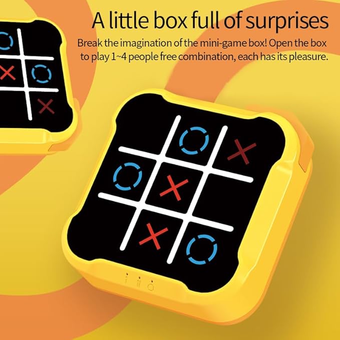 Tic Tac Toe Game, 4 in 1 Handheld Educational Game Machine, Electronic Tic Tac Toe Game for Education and Memory Growth, Home, Toy Board Game for Kids and Adults (Yellow)