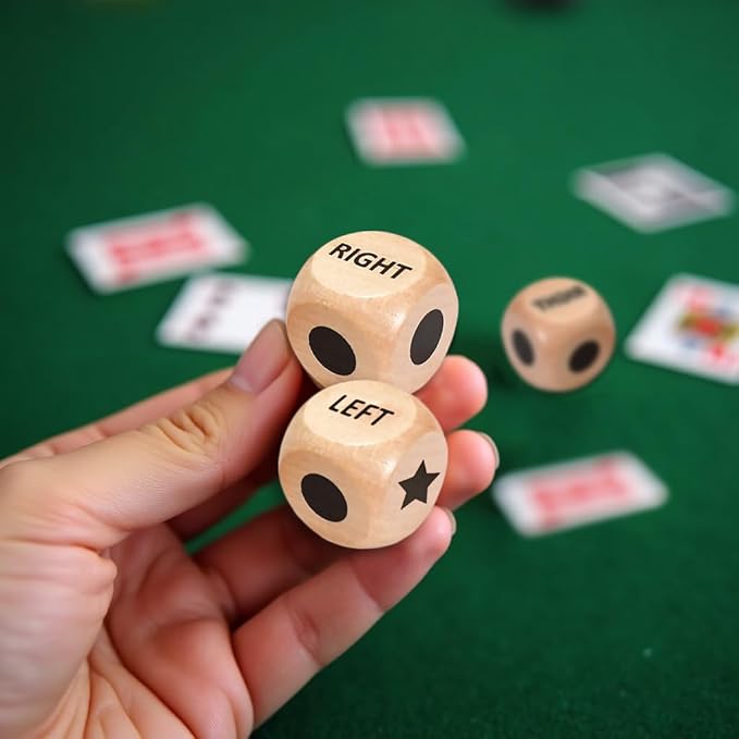 ZLIXING 3 Pcs Dice with 50 Pcs Poker Chips for Left Right Center Dice Game Set Family Board Games Travel Party Funny Cool Stuff Gadgets