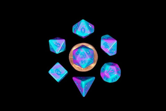Metallic Dice Games 7-Set Mini: PUtl w/BU Numbers