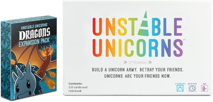 Unstable Unicorns Dragons Expansion Pack - designed to be added to your Unstable Unicorns Card Game