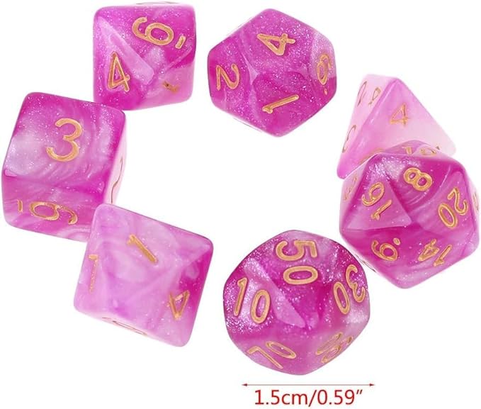 7Pcs/Set Purple Dichromatic D4 D6 D8 D10 D12 D20 Polyhedral Dices Numbers Dials Desktop Board Game Dice Bags with Drawstring Role Playing Dice Dice and Accessories