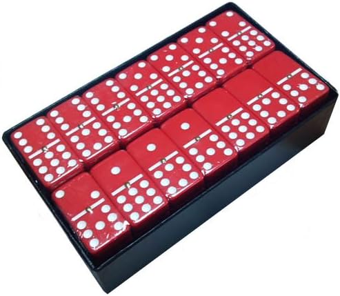 & Co, Double 9 Domino Set (55 Tiles) Jumbo Tournament Professional Size with Spinners in Arcadian Paper Storage Box (Red Arcadian)