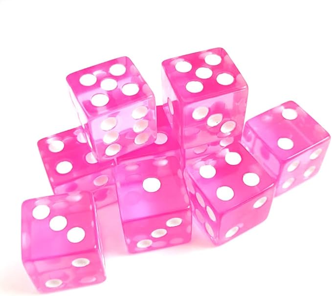 19mm Gaming Dice D6 Six-Sided Transparent Casino Dice (Pink, 5pcs)