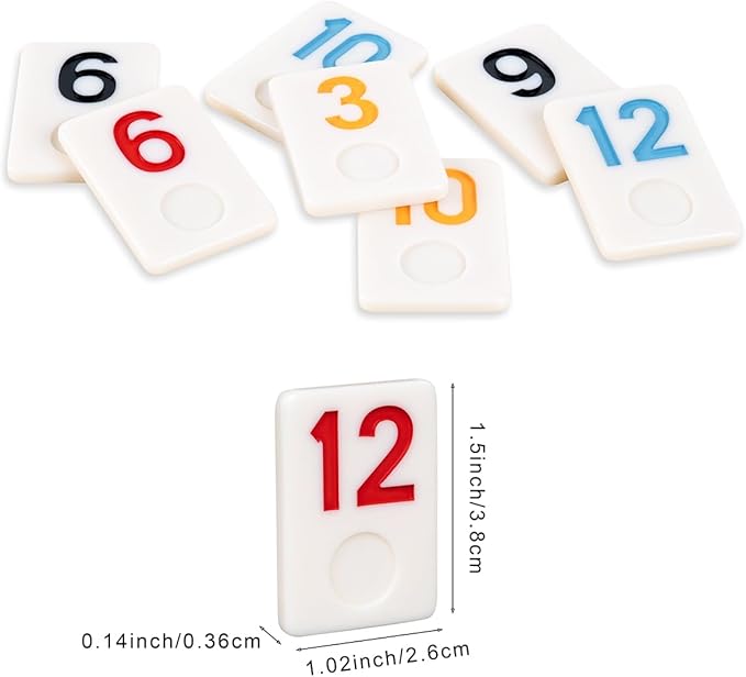 Rummy Cube Game Set with 4 Plastic Racks and 106 Melamine Tiles, Color Case with 4 Tiles Holders