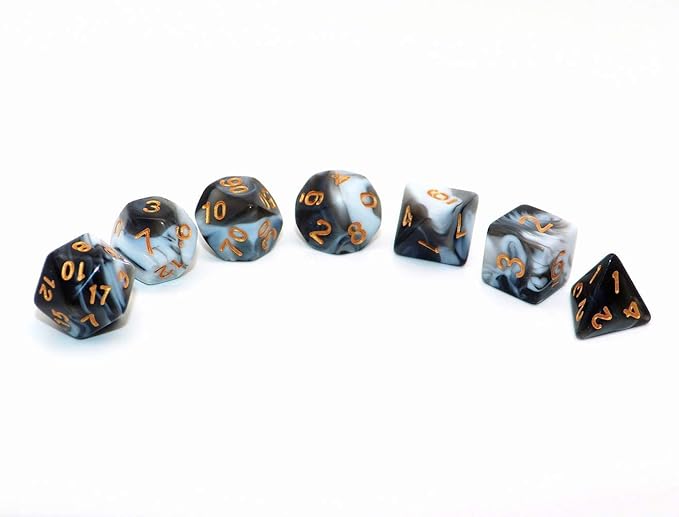 7pcs/Set D4 D6 D8 D10 D12 D20 Dichromatic Polyhedral Dices for Beginner Role Playing Game D&D Dice Set Party Table Board Game Supplies，with A Silver Pouch(WhiteBlack)