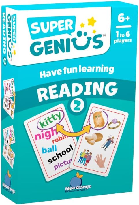 Super Genius Reading 2 - Tabletop Card Game, Fun Flash Card Concentration Matching Game for Kids, Ages 6 and up, 1-6 Players, Teacher Approved, Increase Your Vocabulary, by Blue Orange Games