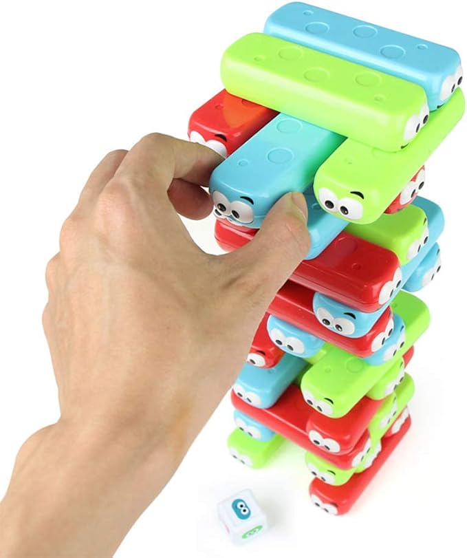 Tumbling Tower Stacking Blocks,Colored Cartoon Plastic Building Blocks Board Toppling Colorful Cube