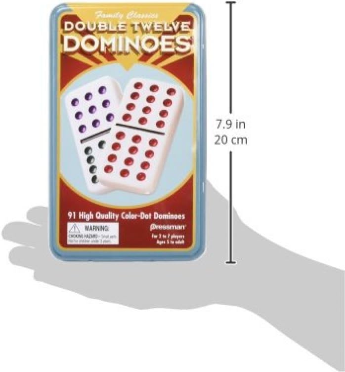 Pressman Double 12 Color Dot Dominos in A Tin, 5"