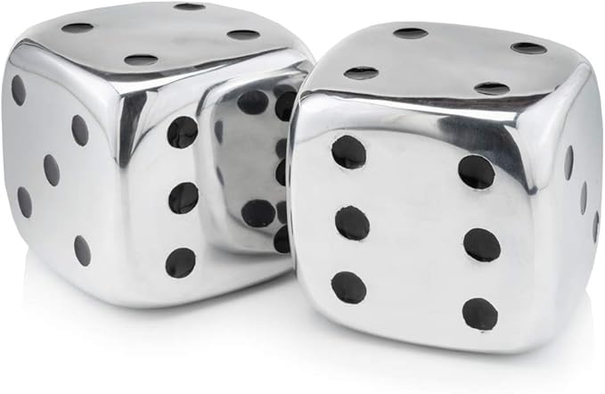 Modern Day Accents 4104 Dados Decorative Dice, Silver with Black Dots, Vegas Decor, Man Cave, Bar Decor Tabletop, Centerpiece, Sculpture, 6", Set of 2