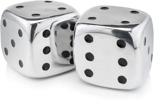 Modern Day Accents 4104 Dados Decorative Dice, Silver with Black Dots, Vegas Decor, Man Cave, Bar Decor Tabletop, Centerpiece, Sculpture, 6", Set of 2