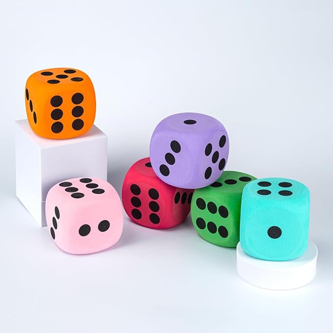 6Pcs EVA Foam Dice,3.15" Large Dice Educational Toy,Blank Slate Board Game to Get Your Lucky Numbers for Parties and Gifts