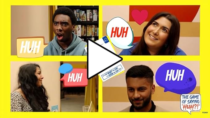 TOMY The Game of Saying 'Huh?!' - Voice Impressions Card Games - Funny Party Game of Acting and Guessing - Family Board Games for Adults and Kids - 3-8 Players - Ages 8 Years and Up