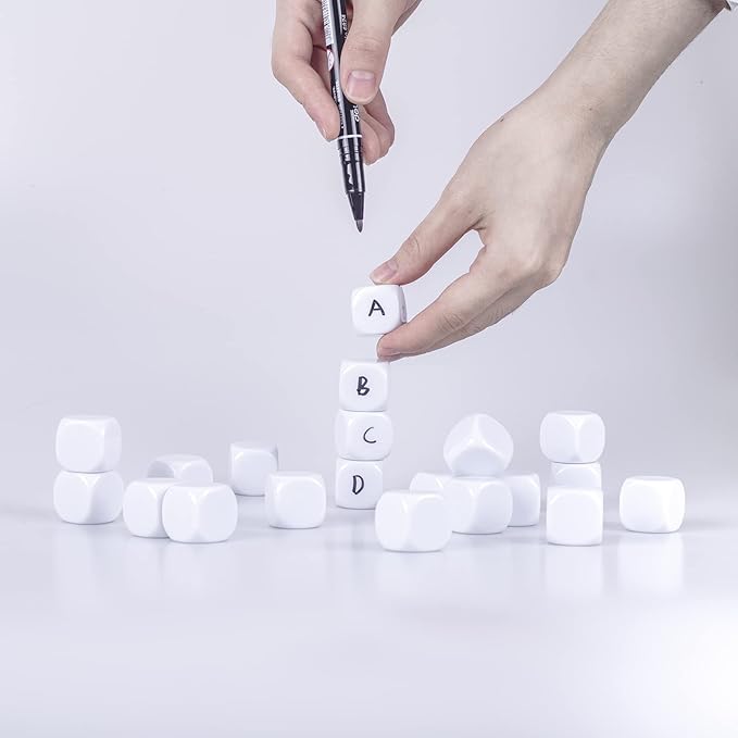 16mm Acrylic Dice with Smoothed Surface Six Sided Dice with Rounded Corner Blank White Dice Cubes for Board Games, DIY Sticker, Math Counting Teaching, Party Fun 20PCS