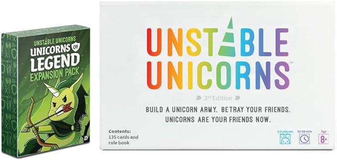 Unstable Unicorns Unicorns of Legend Expansion Pack - designed to be added to your Unstable Unicorns Card Game