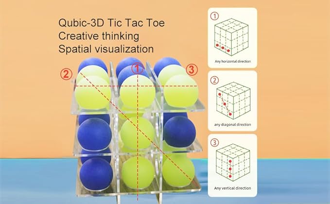 Qubic-3D Tic Tac Toe Game - Family stragic tic tac Toe for Kids or Adults Above 4 Years - Unique Gifts for Special Day- Great Aesthetic Board Game to Coffee Table Decor