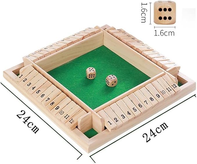 Shut The Box Game 12 Numbers, Shut The Box Dice Game Wooden Board Table Close The Box 2-4 Player 2 Dices Classics Close The Box Board Game for Adults Kids, Family Classroom Home or Bar