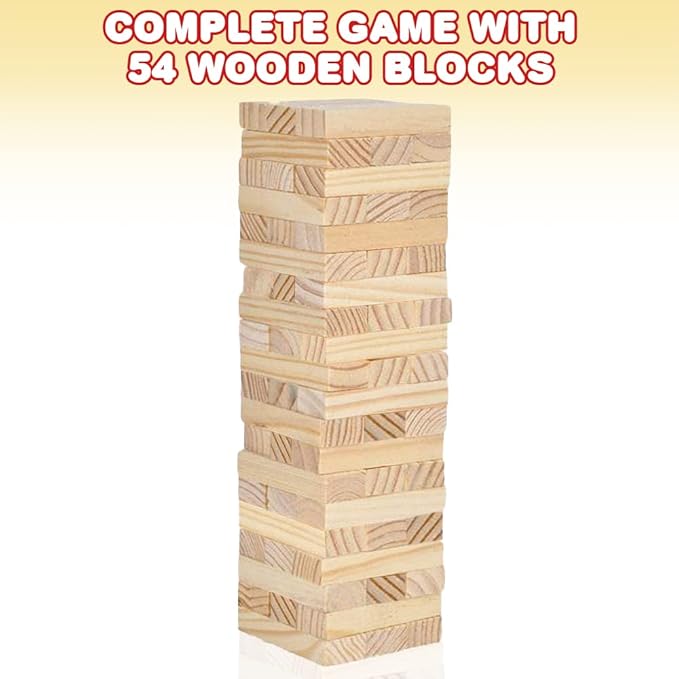 ArtCreativity Wooden Tower Game, Wood Tumbling Blocks Set with 54 Pieces, Fun Indoor Game Night Games for Kids, Adults & House Parties, Development Toys for Children, Great Gift Idea
