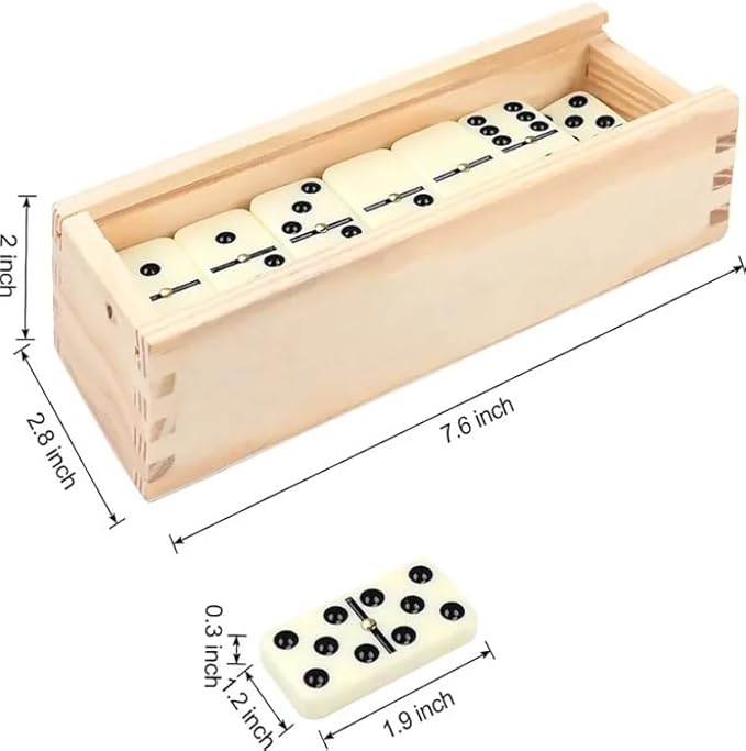 Dominoes Set for Adults, Double Six, Double 6 Professional Domino Tiles with Wooden Box, 28 pcs Domino Set 28 Tiles with Natural Wooden Case - Gift Ready Boxed