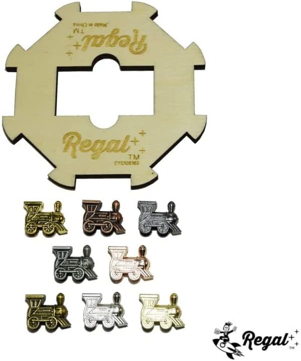 Regal Games Mexican Train Double 15 Dominoes Set for Adults & Kids - Domino Game with 136 Tiles Colored Dots & 8 Metal Trains - 2-8 Player Games & Ideal for Family Fun Game Night and Travel (Ages 8+)
