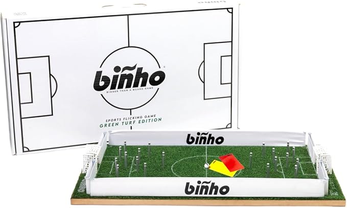 Binho Board Classic Board Game Green Turf - 2-Player Fast-Paced Finger Flicker Pinball Family Board Games - Portable Tabletop Sports Game Set for Any Occasion