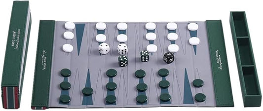 Backgammon Set for Adults, Travel Backgammon Set, Wrinkle-Resistant Foldable Chess and Checkers, Fun Outdoor Games for Family and Friends, Ideal Travel Game Set (Grass Green)