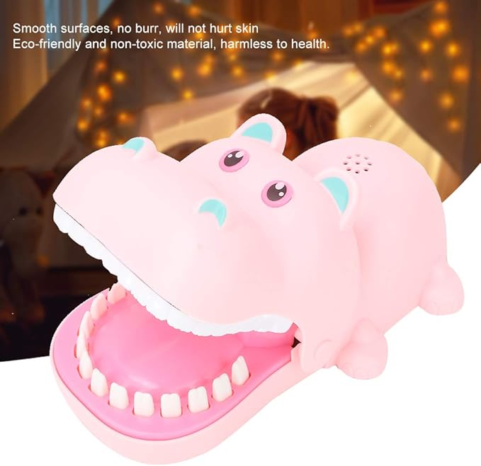Watris Veiyi Cartoon Hippo Mouth Toy with Teeth, Alligator Teeth Game, Hippo Dentist Toy for Playing Training, Gags Joke Toy, Bite Finger Board Game for Kid Parent-Child Activities