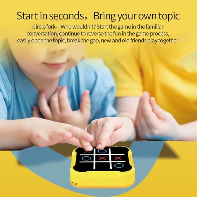 Tic Tac Toe Game, 4 in 1 Handheld Educational Game Machine, Electronic Tic Tac Toe Game for Education and Memory Growth, Home, Toy Board Game for Kids and Adults (Yellow)