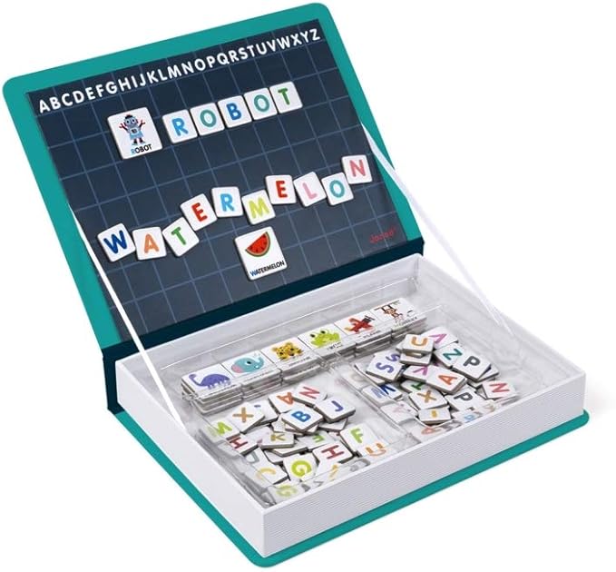 Janod MagnetiBook 143 pc Magnetic Educational Alphabet Game for Learning to Read and Write - Book Shaped Travel/ Storage Case included - S.T.E.M. Toy for Ages 3 one color one size J02712
