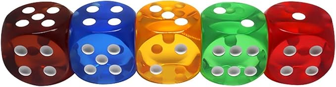 5pcs Professional-Grade Crystal Dice - 25mm Waterproof 6-Sided Precision Gaming Dice with Anti-Slip Numbers, Standard Size for Board Games, RPGs,Casino Nights (Transparent Color Set)