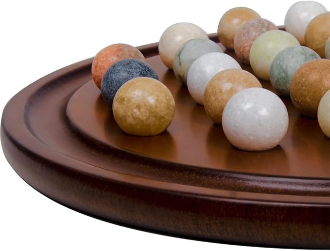Arolly 15.7 Inch Handcrafted Solitaire Board Game Set with 36 Natural Assorted Marbles Mahogany Wooden Finish Authentic Handmade Boards for Adults on Any Occasion