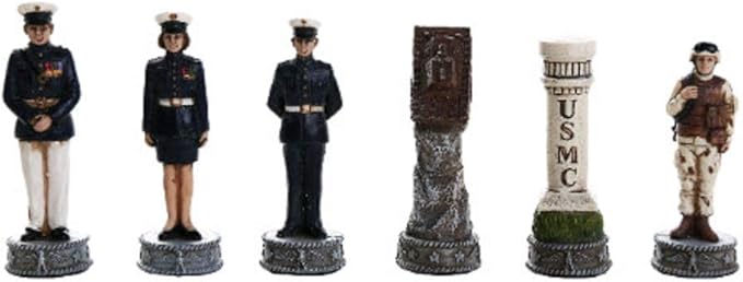 US Air Force vs Marines Military Chess Set Hand Painted with Glass Board