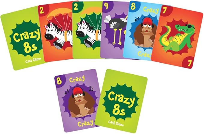 University Games Crazy 8s Card Game - Jumbo Size, Colorful Animal Cards for Kids Ages 4 and Up, Fun Family and Educational Game